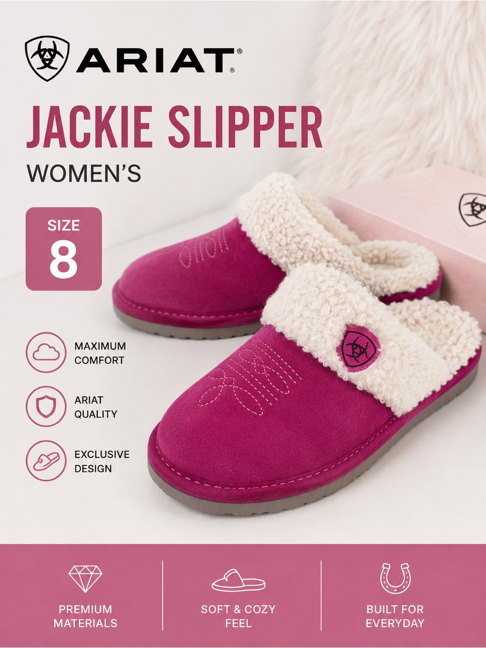Ariat Jackie Women's Slipper in Fuchsia with Cream Collar